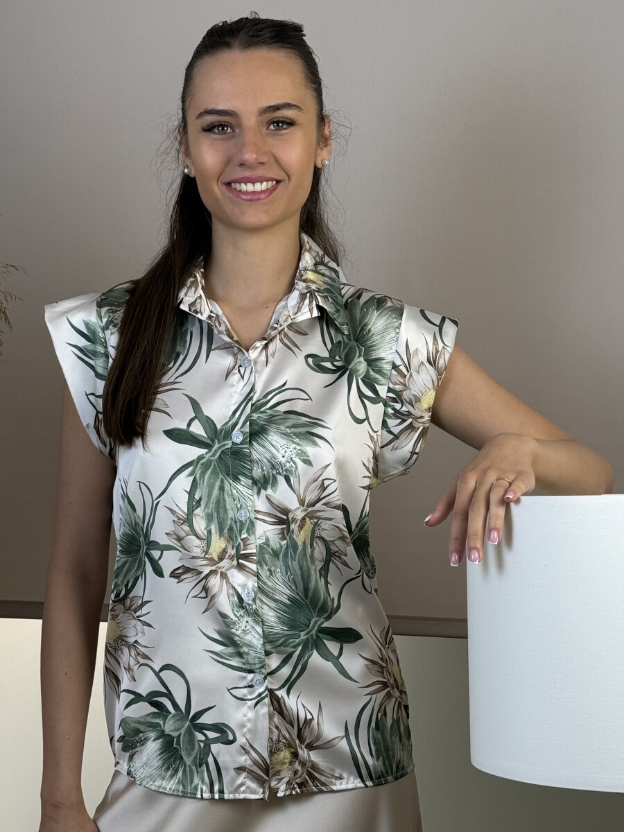 Szatén hatású mintás blúz - khaki - Kép 10