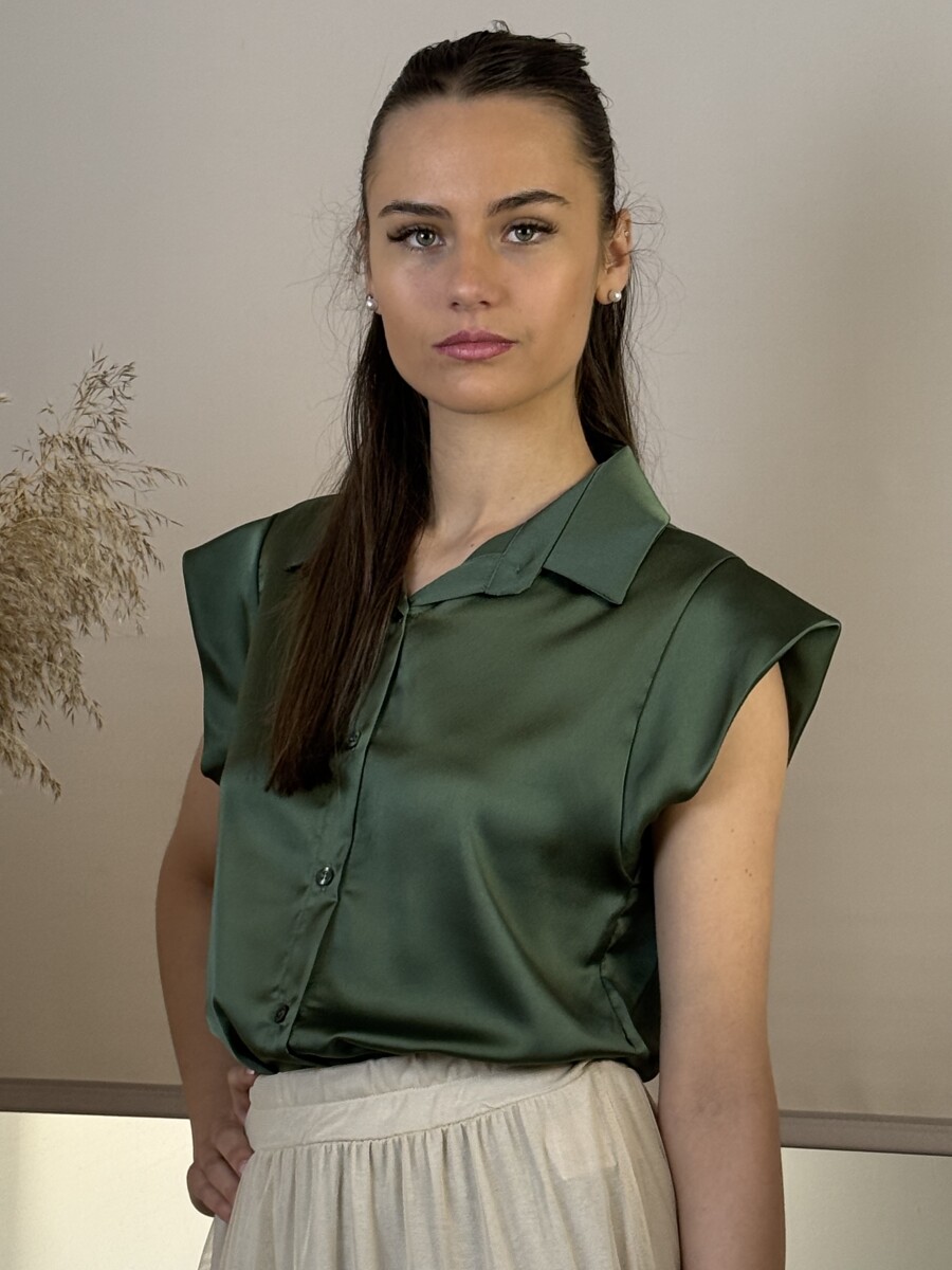 Szatén hatású blúz - khaki - Kép 16