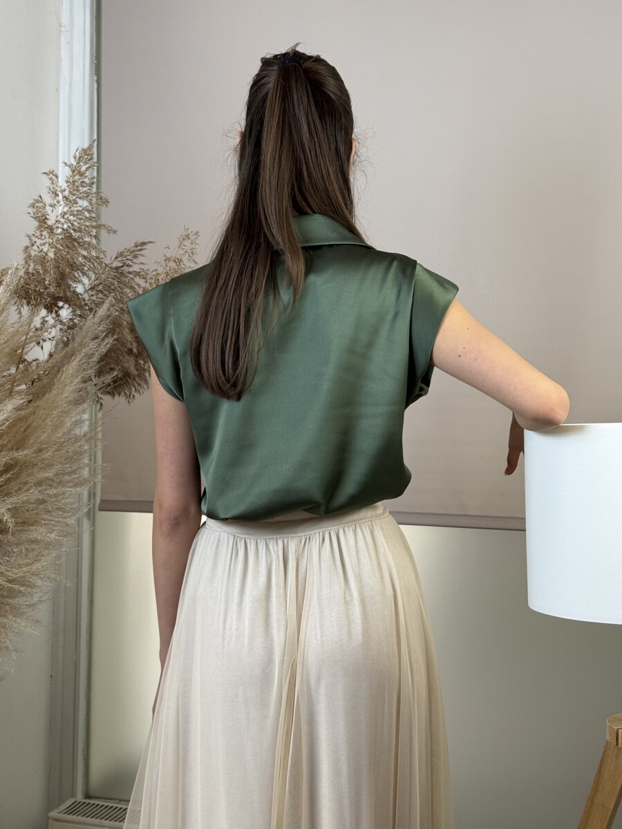 Szatén hatású blúz - khaki - Kép 8