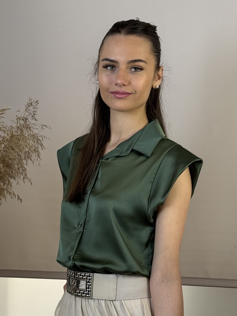 Szatén hatású blúz - khaki - Kép 2