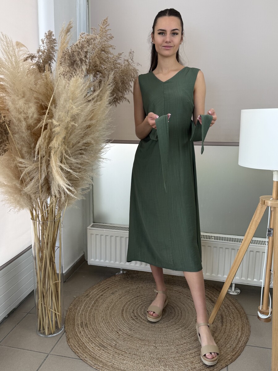 Átkötős ujjatlan ruha - khaki - Kép 5