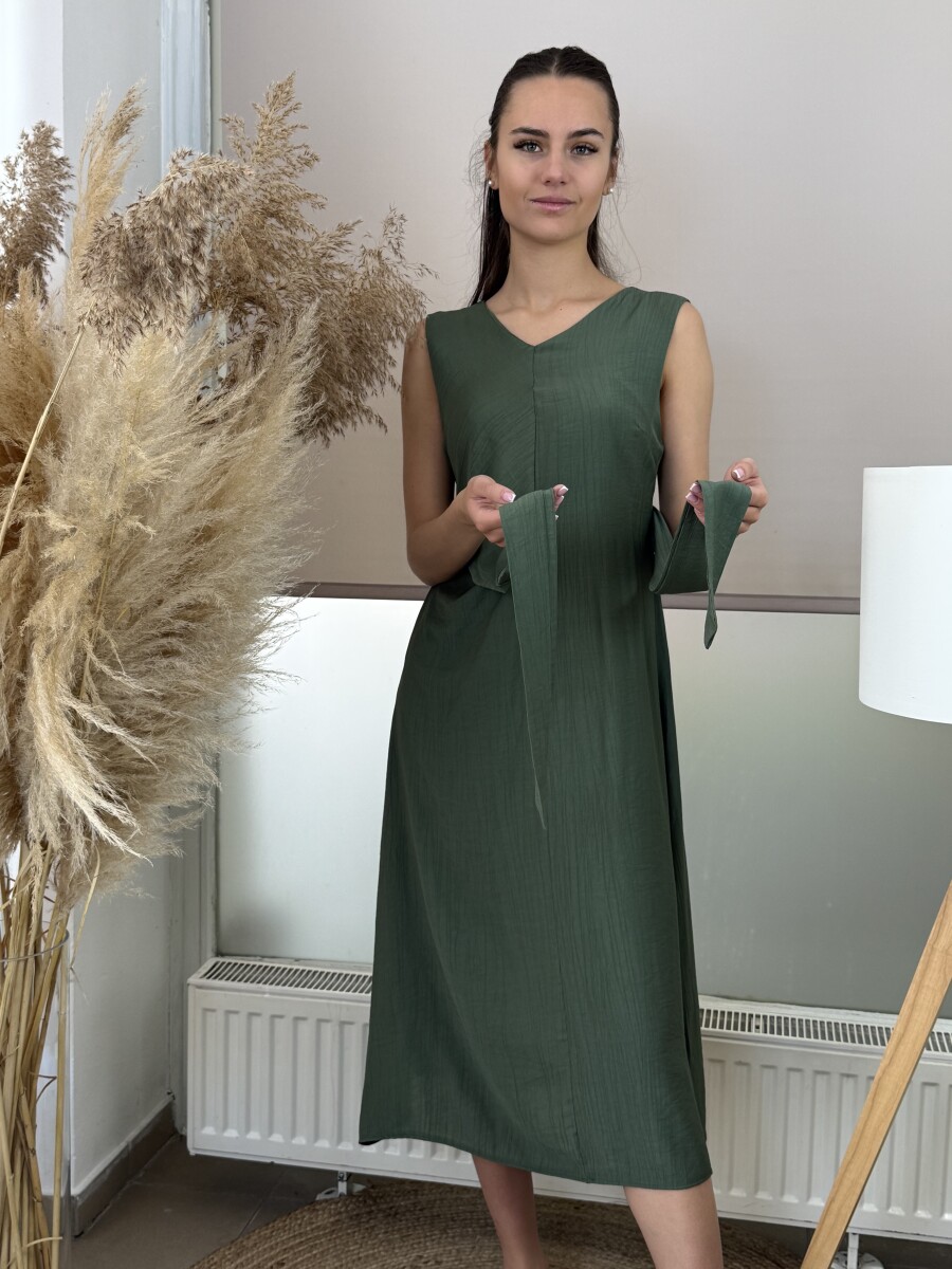 Átkötős ujjatlan ruha - khaki - Kép 10