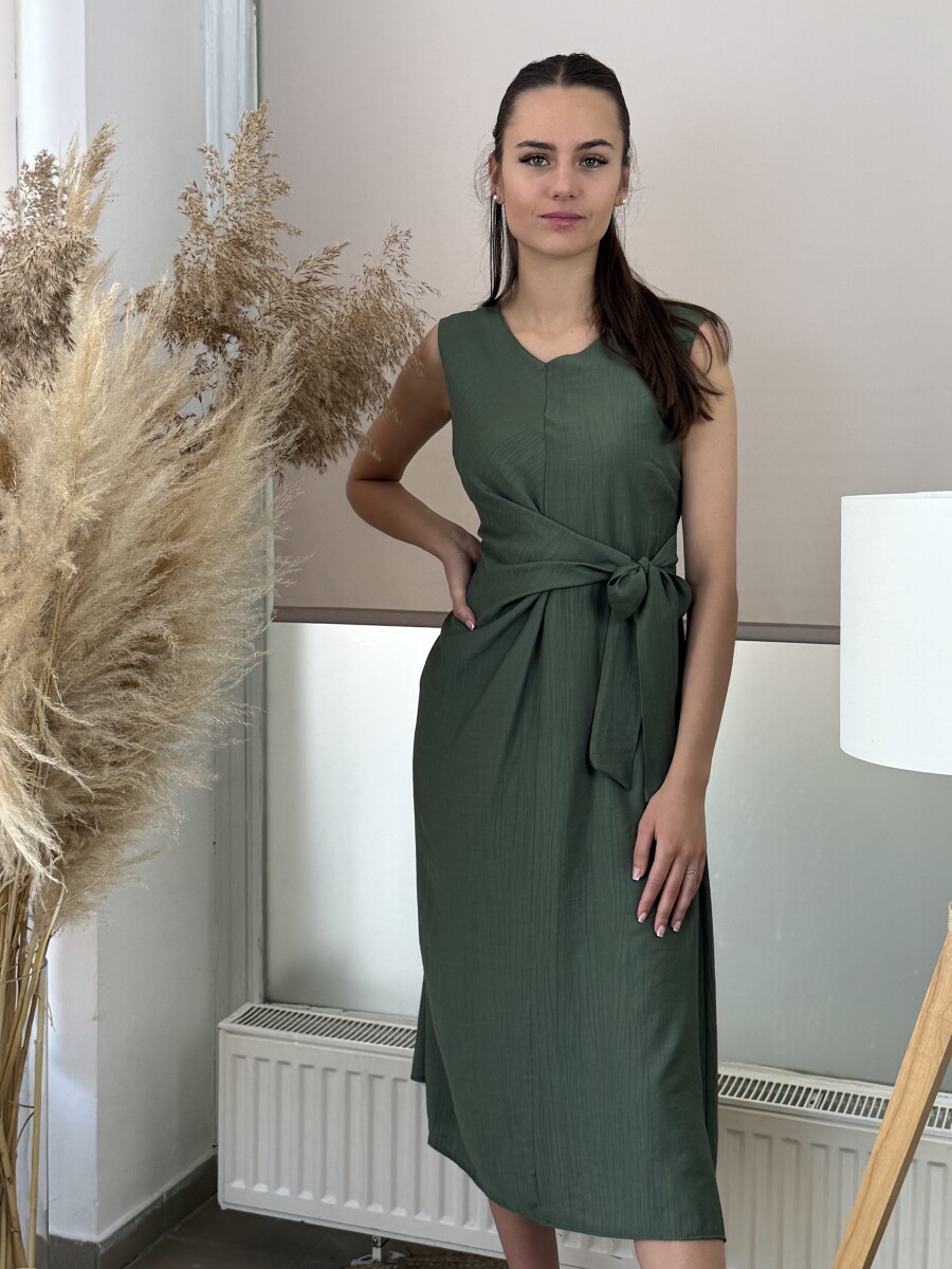 Átkötős ujjatlan ruha - khaki - Kép 9