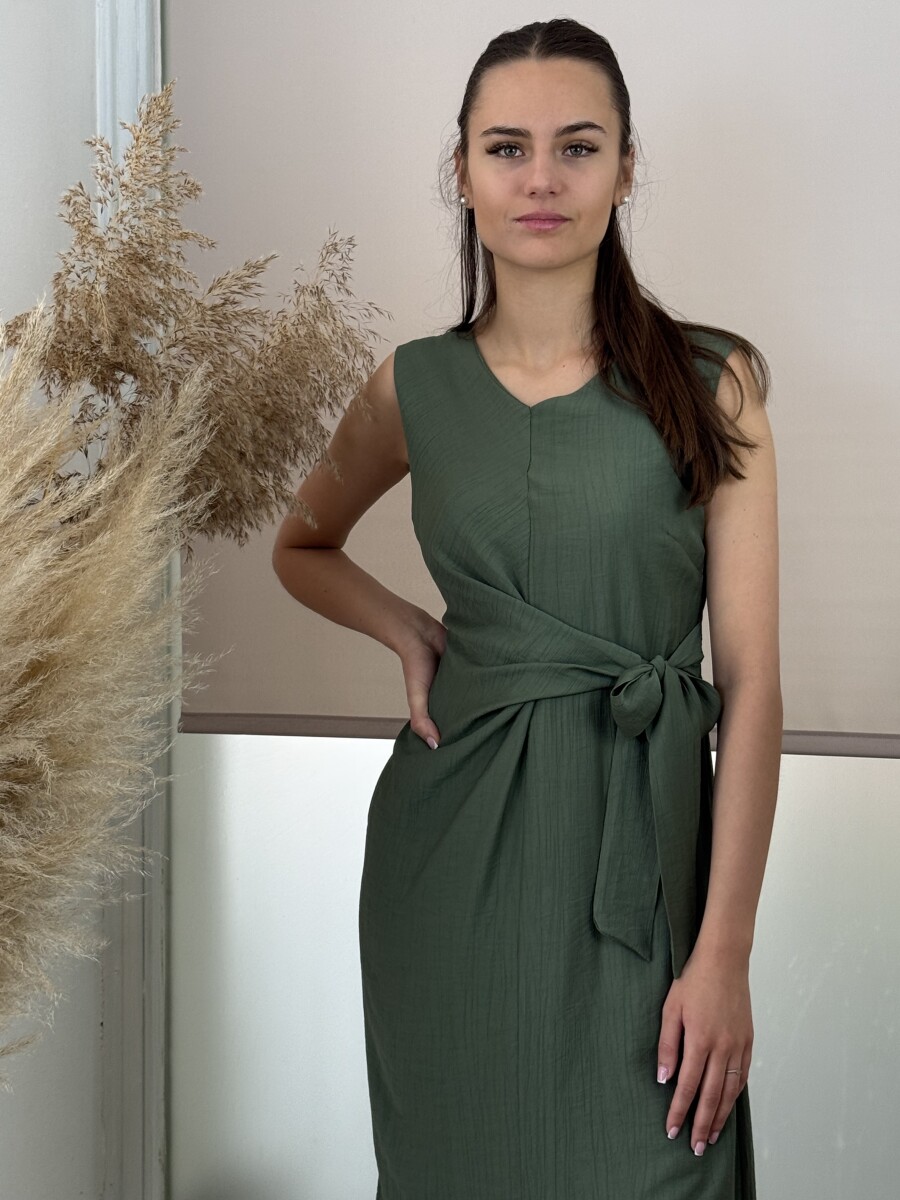 Átkötős ujjatlan ruha - khaki - Kép 4