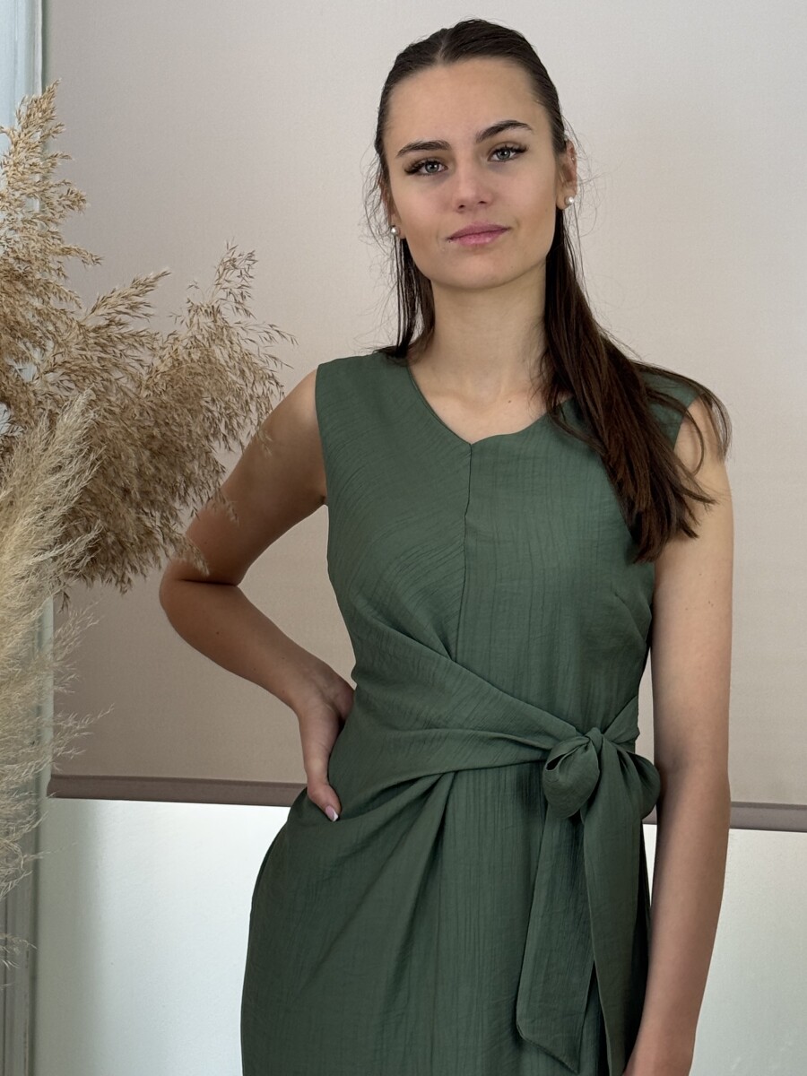 Átkötős ujjatlan ruha - khaki - Kép 13