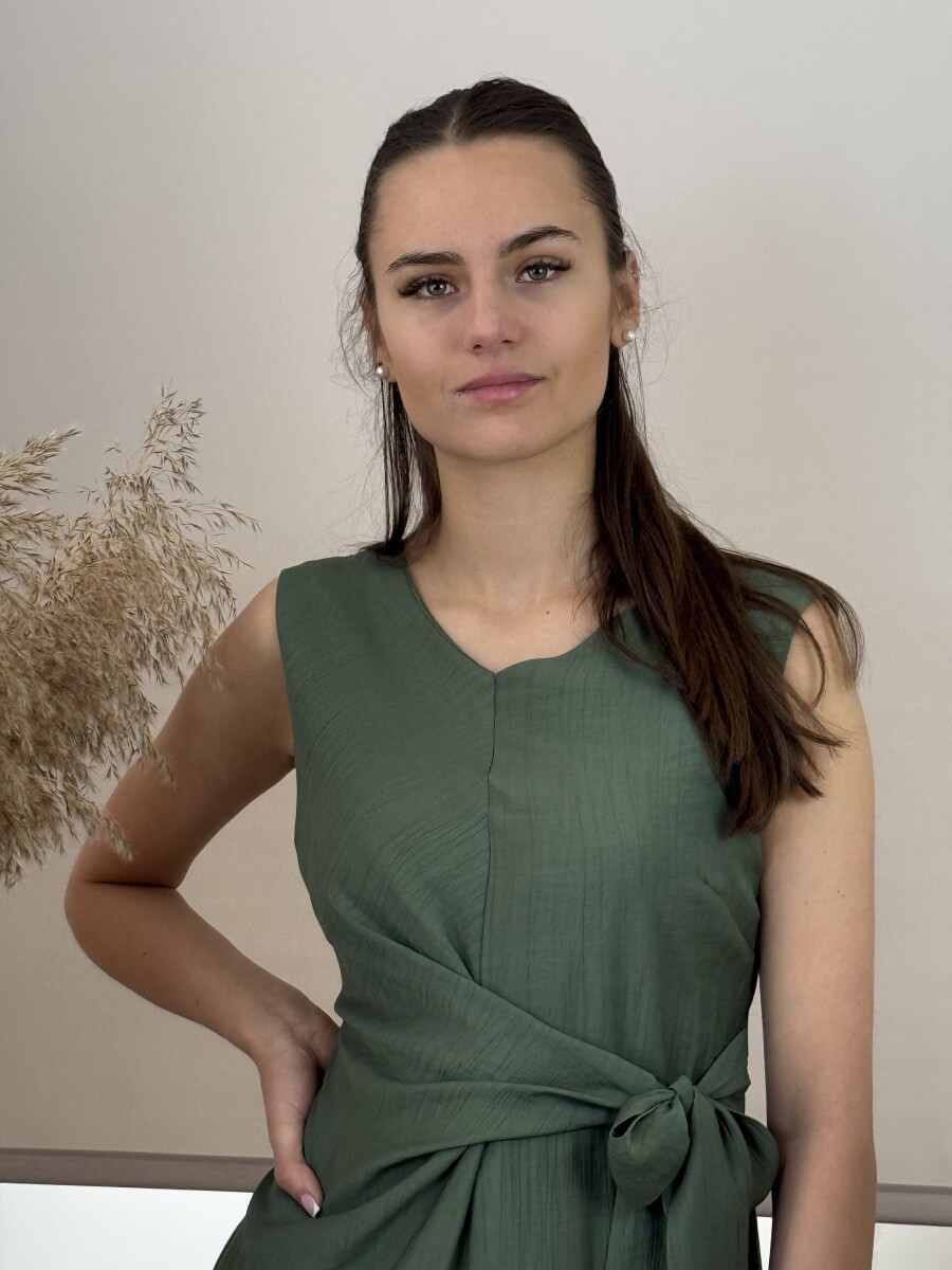 Átkötős ujjatlan ruha - khaki - Kép 7