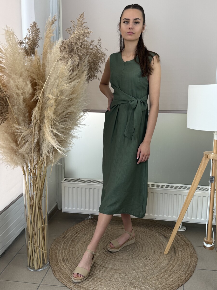 Átkötős ujjatlan ruha - khaki - Kép 2