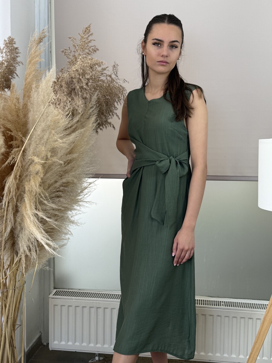 Átkötős ujjatlan ruha - khaki - Kép 6