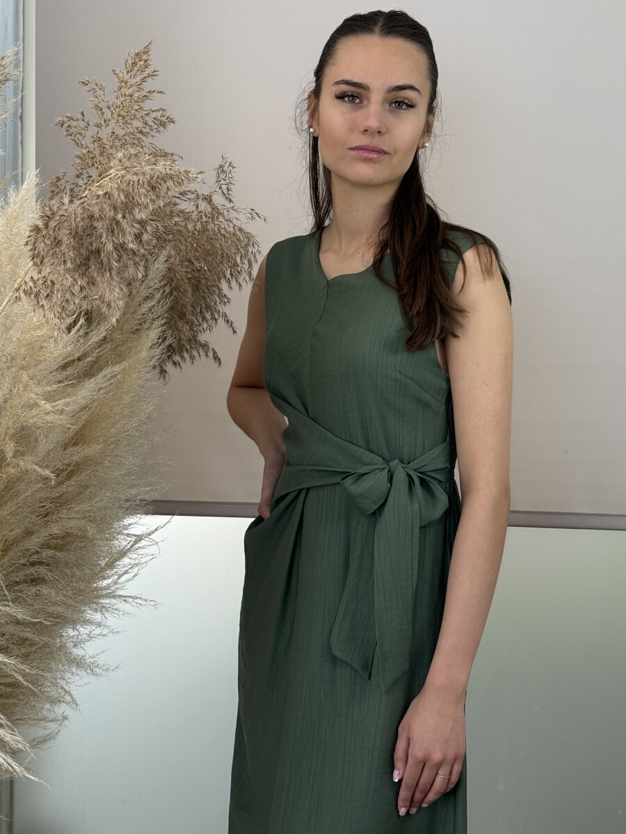 Átkötős ujjatlan ruha - khaki - Kép 3