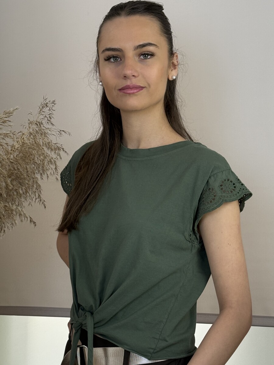 Madeirás vállú kötős póló - khaki - Kép 2