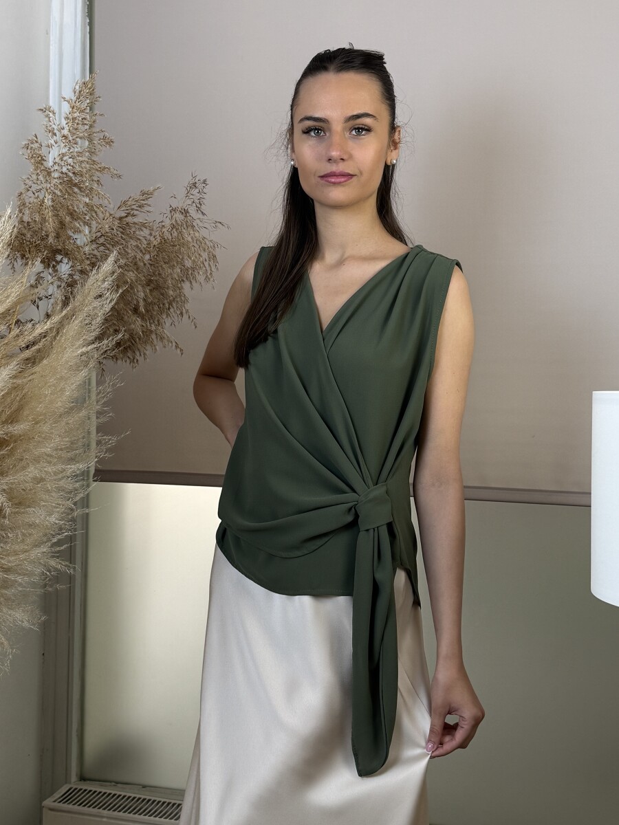 Átlapolt ujjatlan blúz - khaki - Kép 2