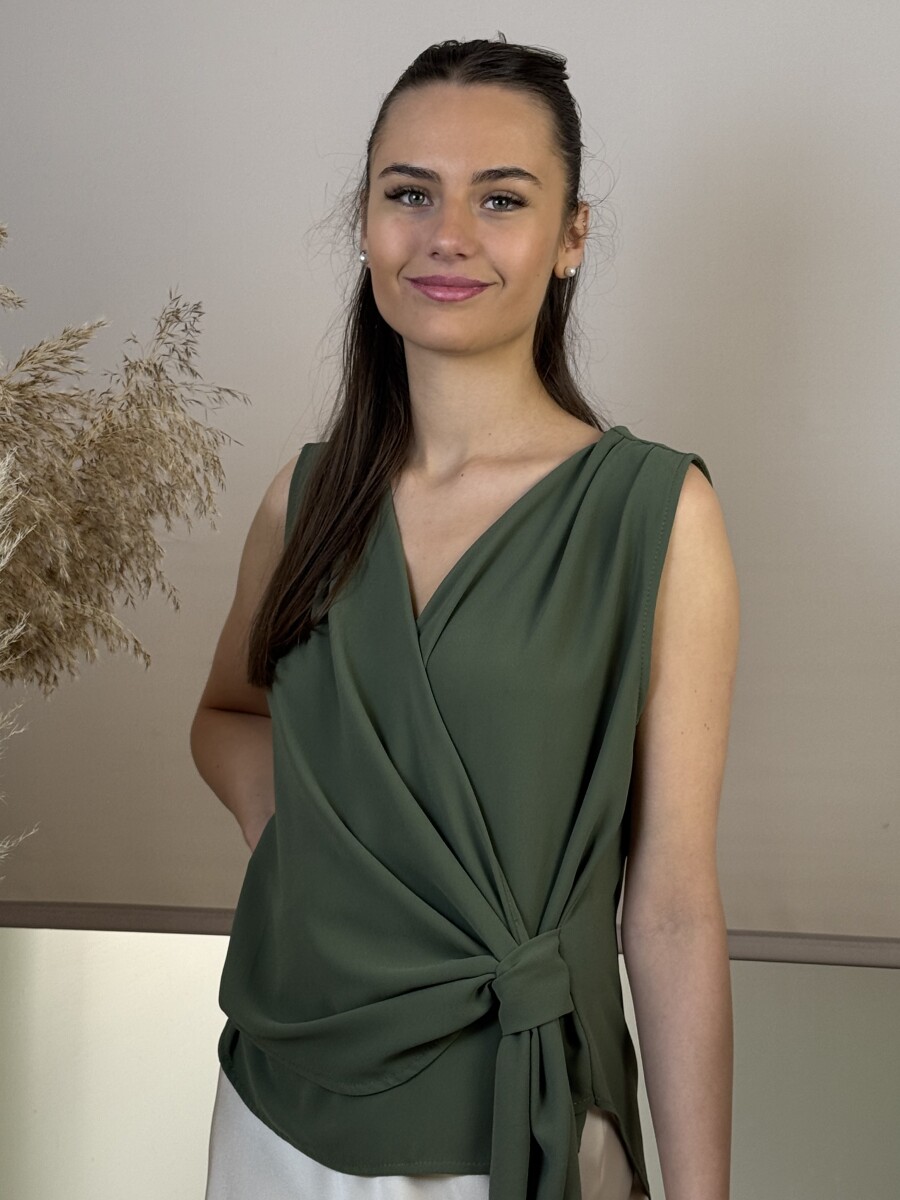 Átlapolt ujjatlan blúz - khaki - Kép 10