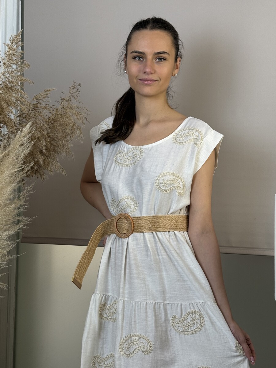 Hímzett öves ruha - bézs - Kép 13