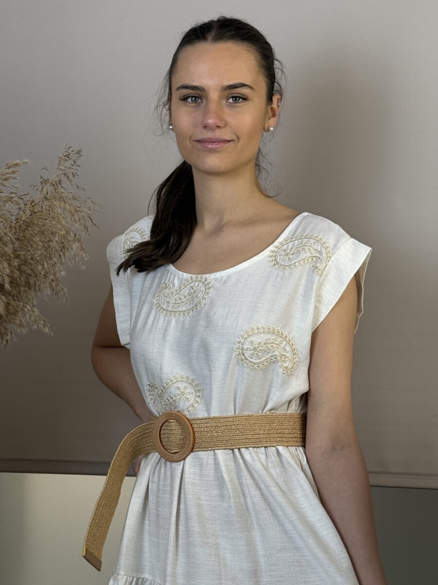 Hímzett öves ruha - bézs - Kép 9