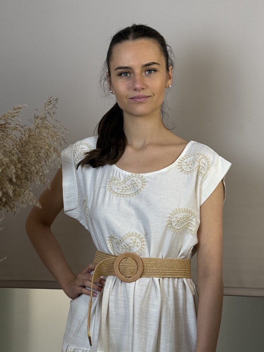 Hímzett öves ruha - bézs - Kép 10