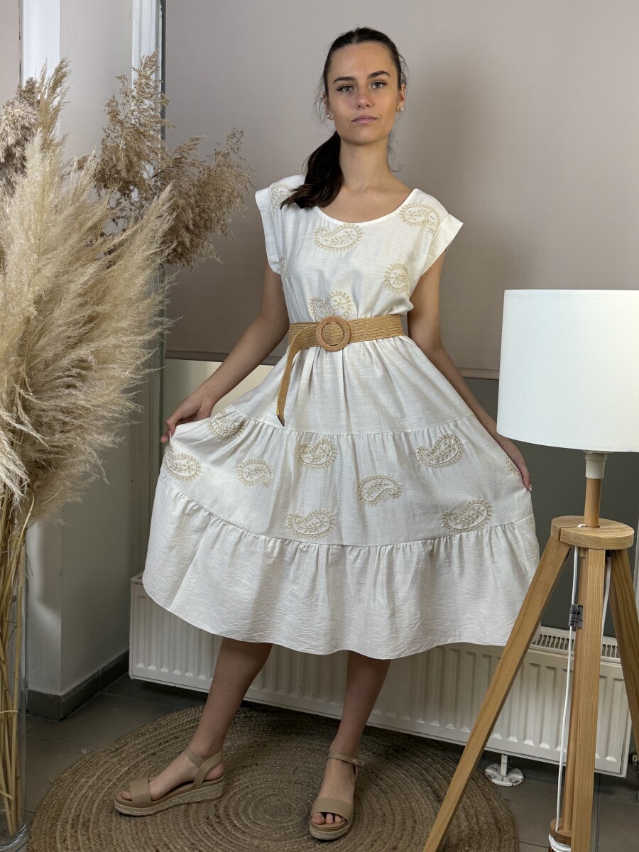 Hímzett öves ruha - bézs - Kép 7
