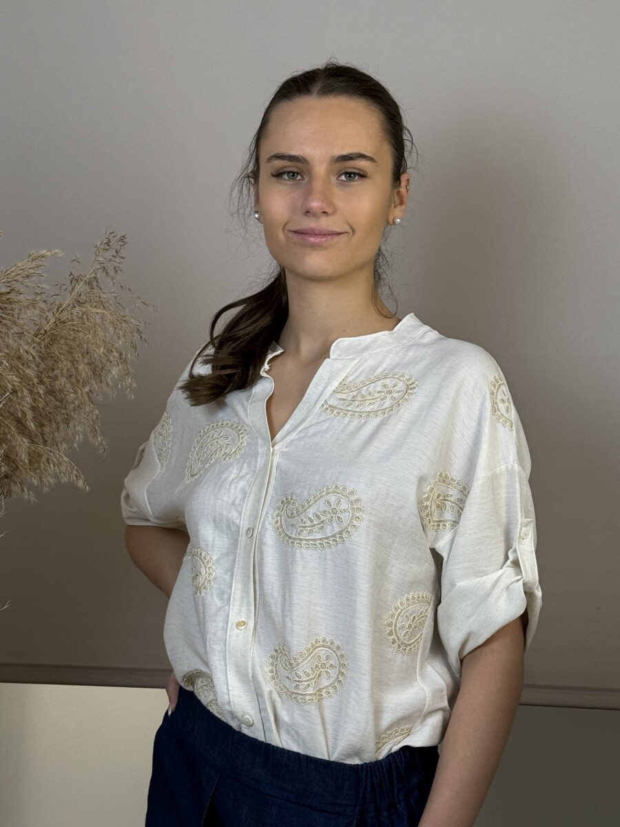 Hímzett álló nyakú ing - bézs - Kép 18