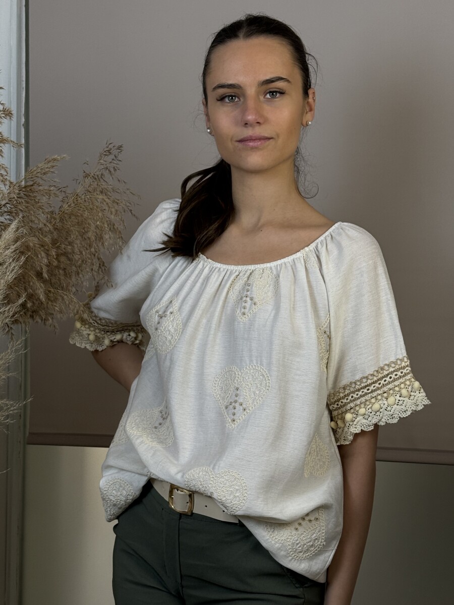 Hímzett madeirás blúz - bézs - Kép 8