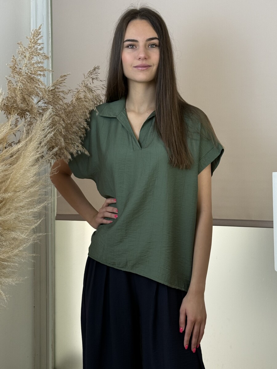T ujjú galléros blúz - khaki - Kép 7