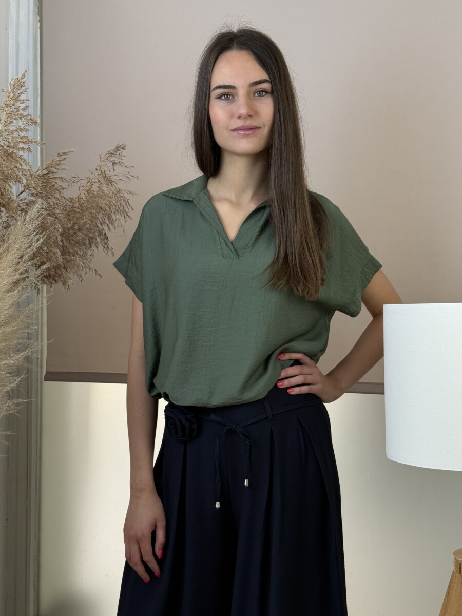 T ujjú galléros blúz - khaki - Kép 10