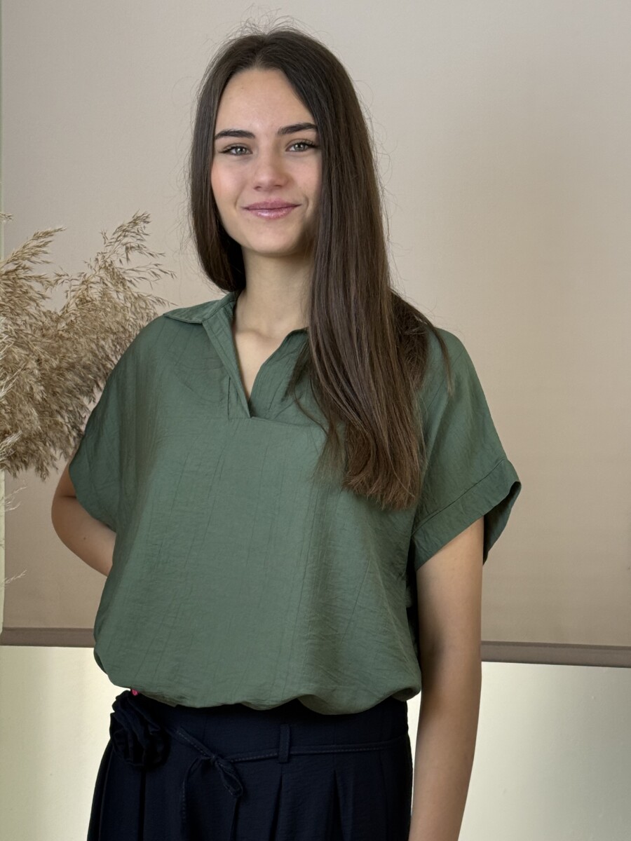 T ujjú galléros blúz - khaki - Kép 2
