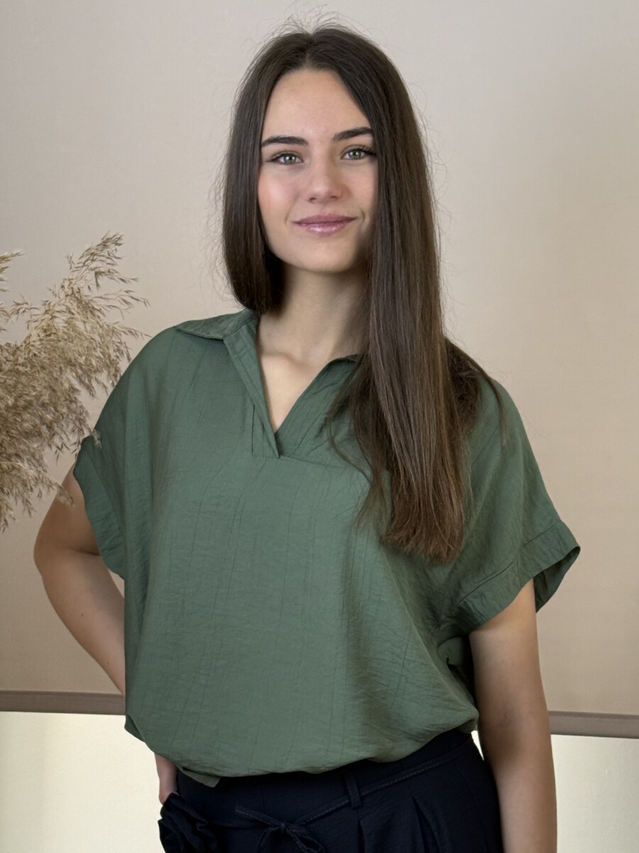 T ujjú galléros blúz - khaki - Kép 5