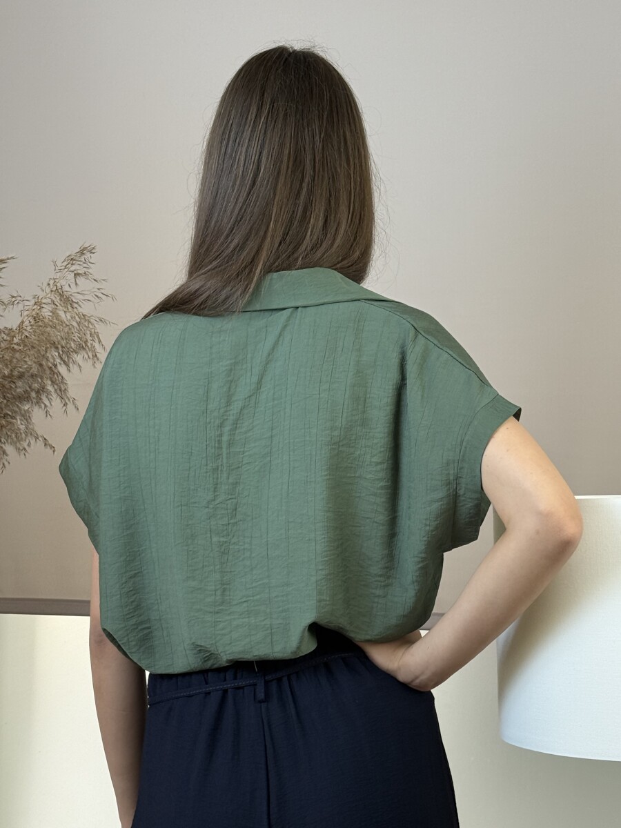 T ujjú galléros blúz - khaki - Kép 11