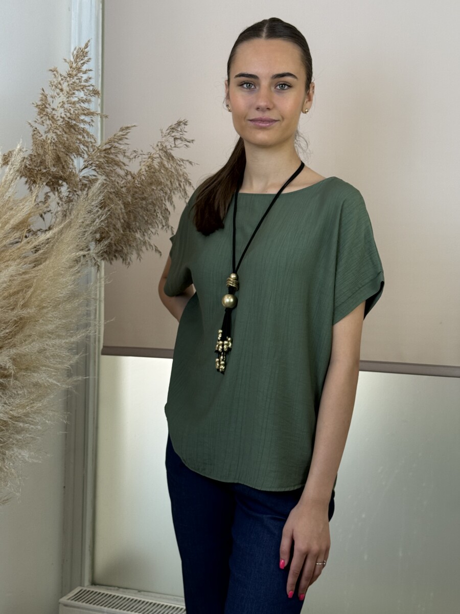 T ujjú blúz kerek nyakkal - khaki - Kép 11
