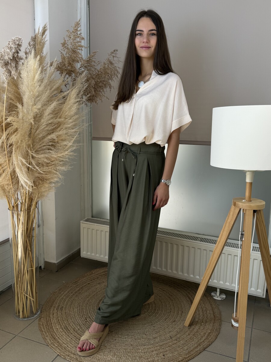Bőszárú nadrág brossal - khaki - Kép 2