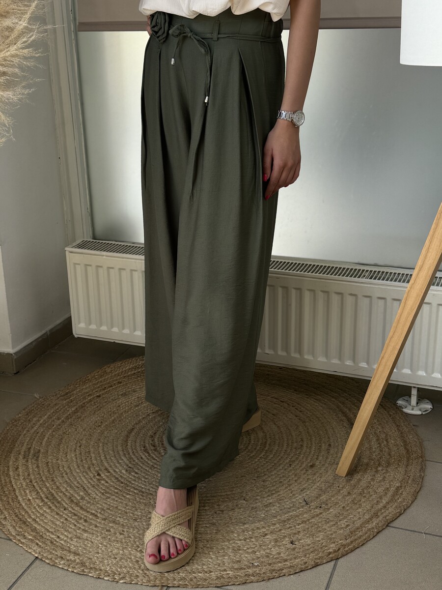 Bőszárú nadrág brossal - khaki - Kép 3