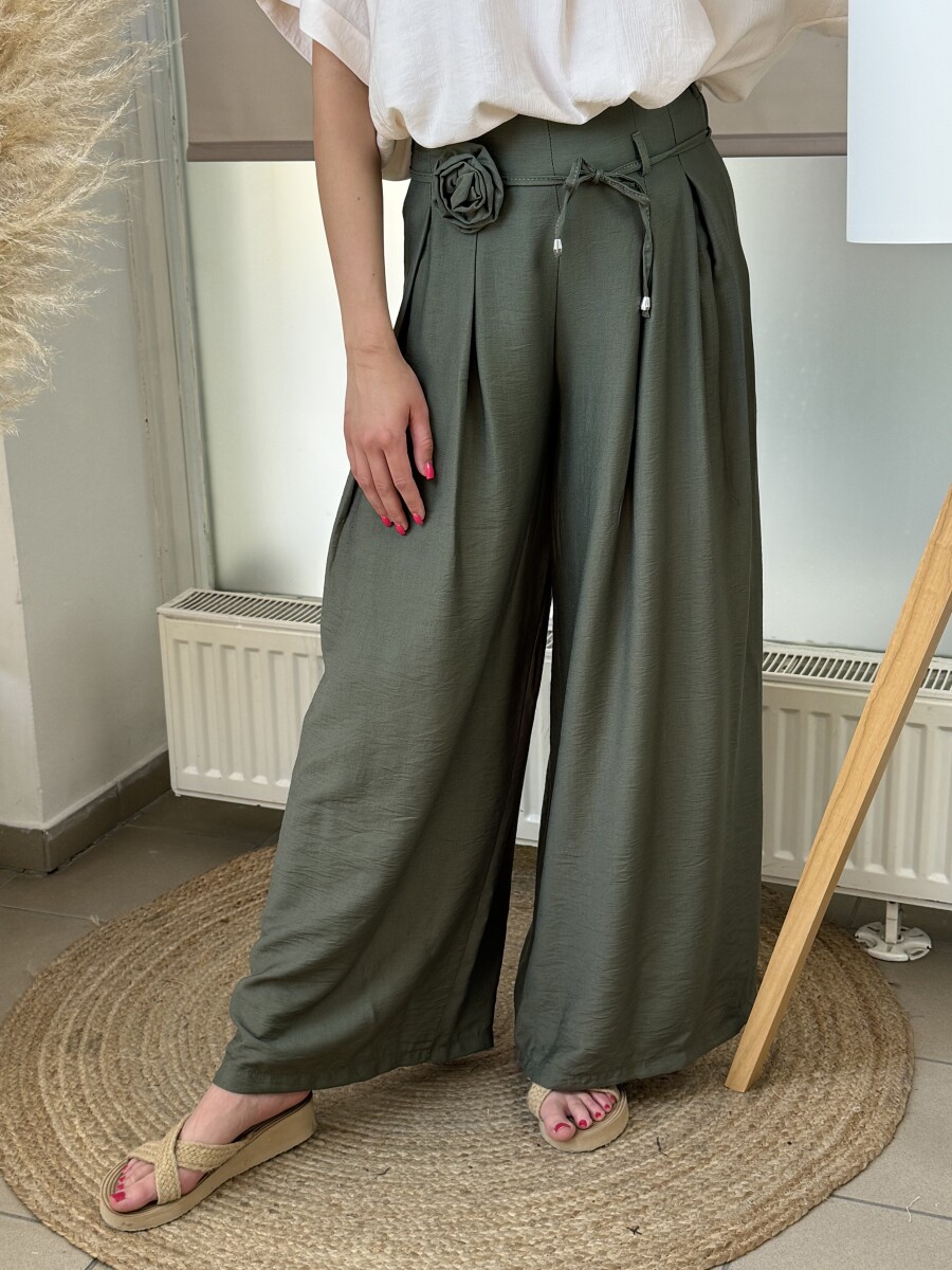 Bőszárú nadrág brossal - khaki - Kép 4