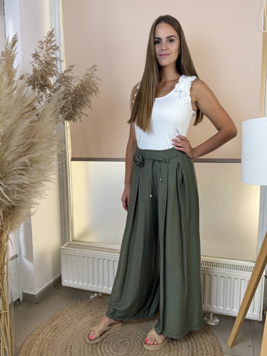 Bőszárú nadrág brossal - khaki - Kép 2