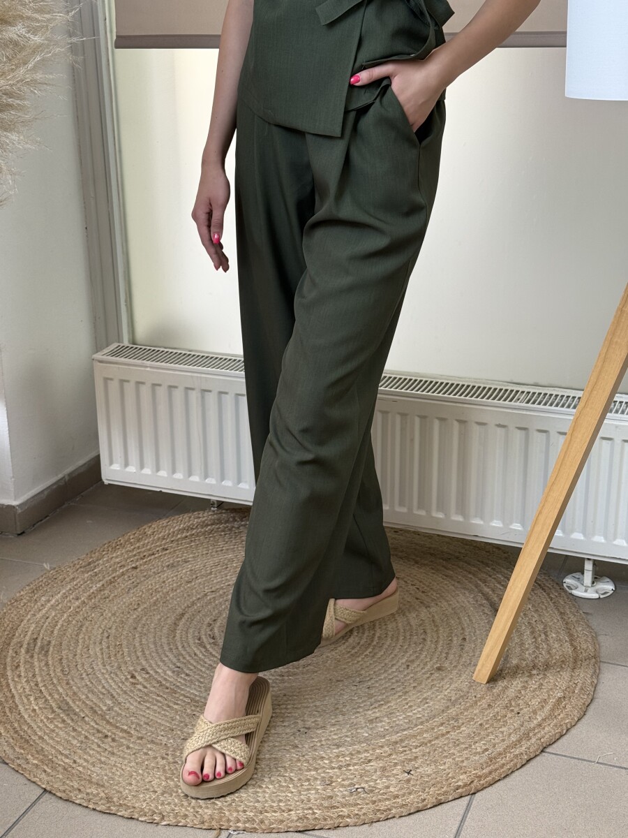 Bőszárú csinos nadrág - khaki - Kép 3