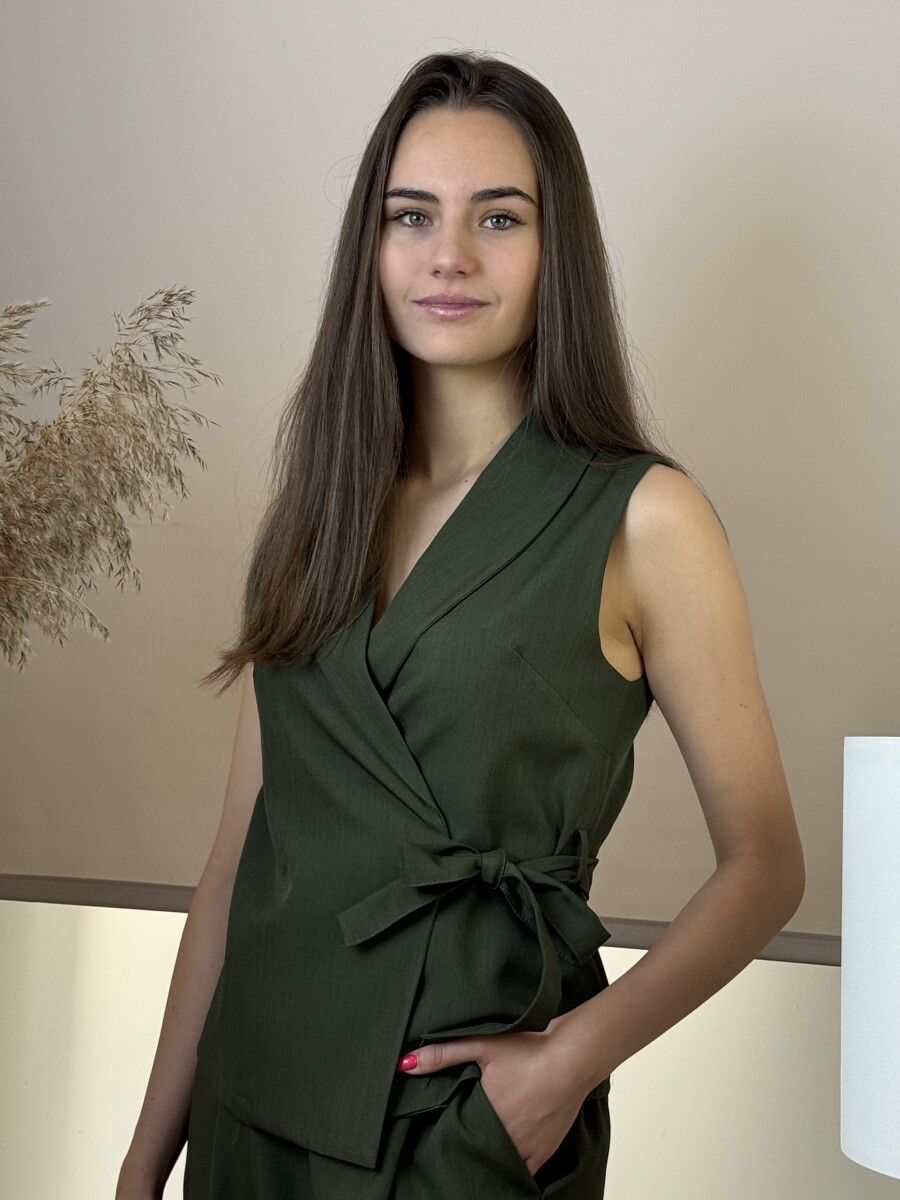Kötős csinos mellény - khaki - Kép 8
