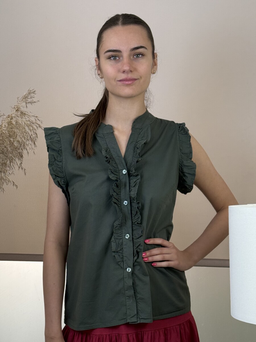 Zsabós pamutvászon blúz - khaki - Kép 9