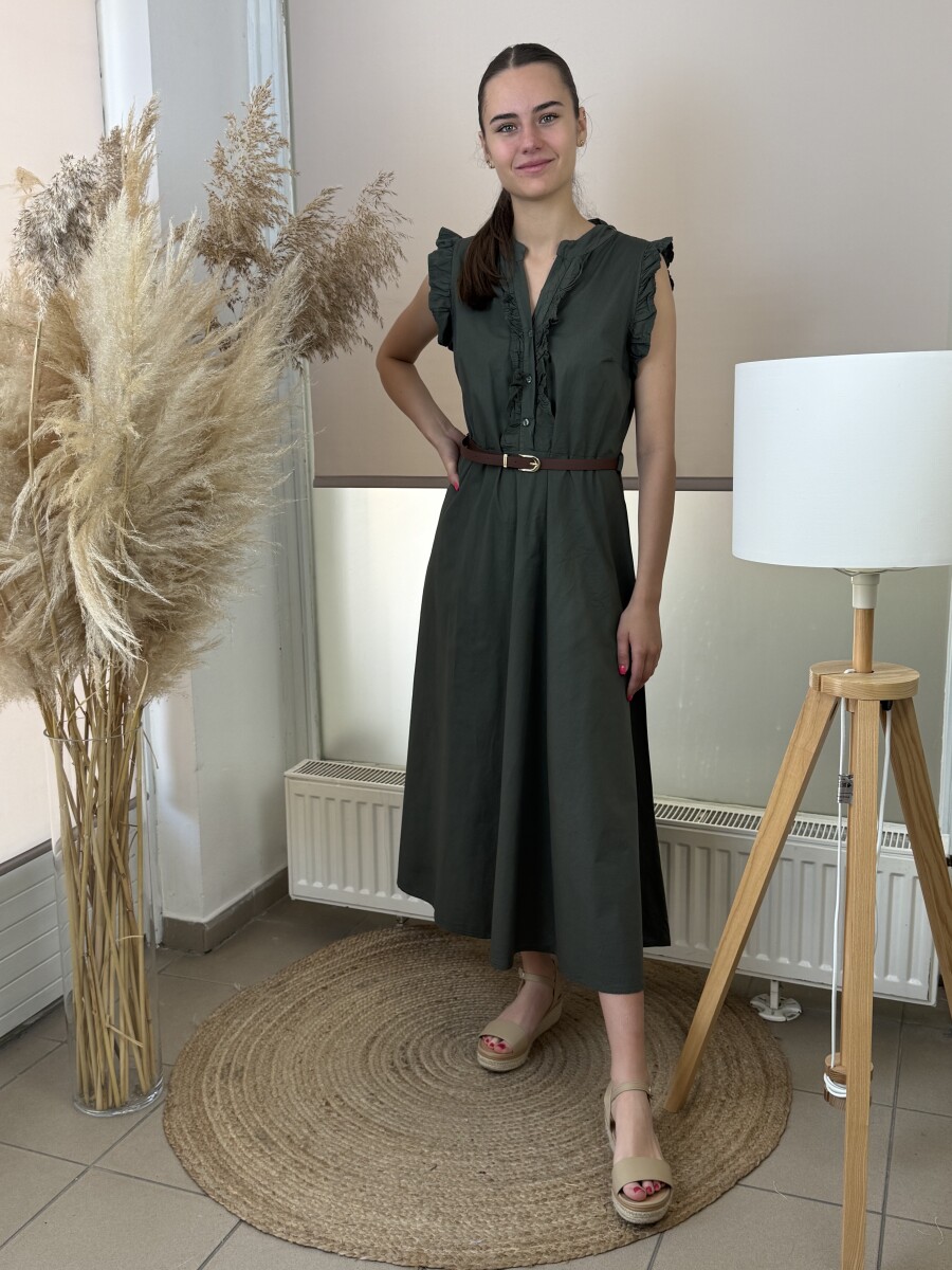 Zsabós maxi pamutvászon ruha - khaki - Kép 1
