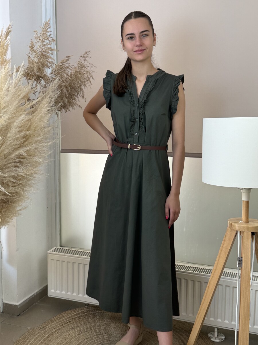 Zsabós maxi pamutvászon ruha - khaki - Kép 2