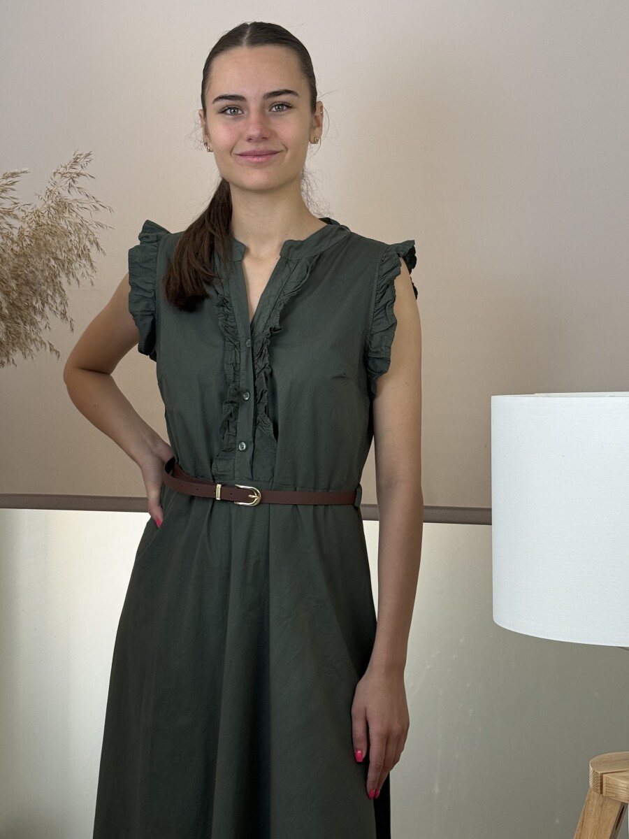 Zsabós maxi pamutvászon ruha - khaki - Kép 5