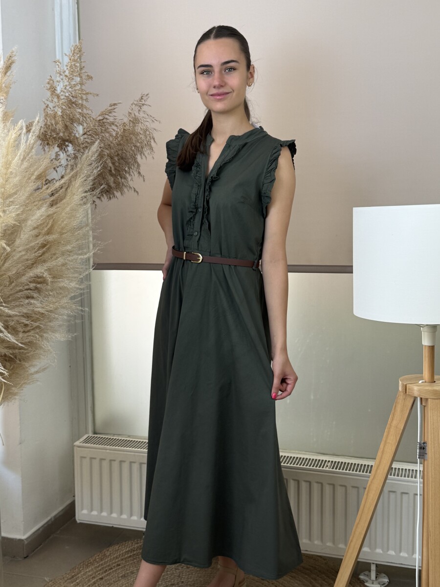 Zsabós maxi pamutvászon ruha - khaki - Kép 7