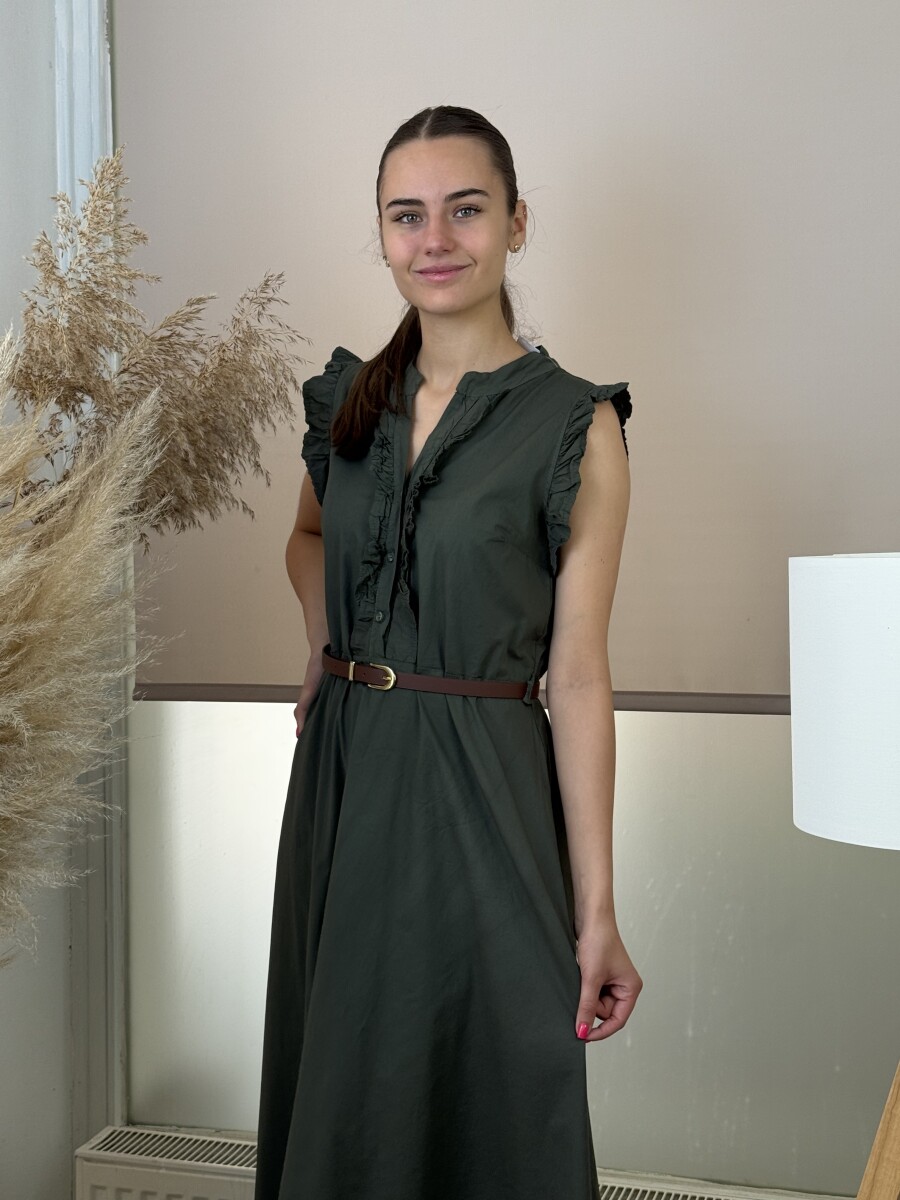 Zsabós maxi pamutvászon ruha - khaki - Kép 8