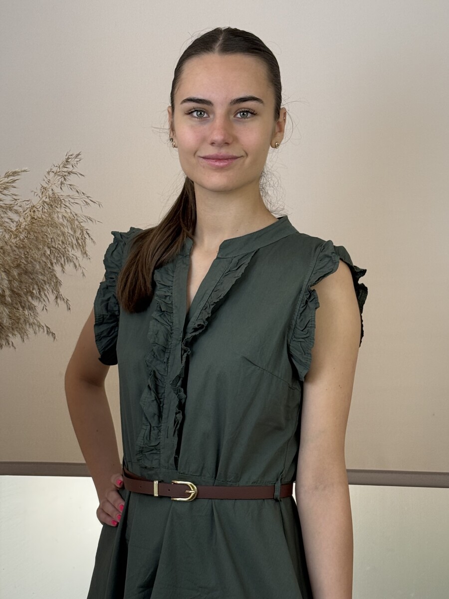 Zsabós midi pamutvászon ruha - khaki - Kép 3