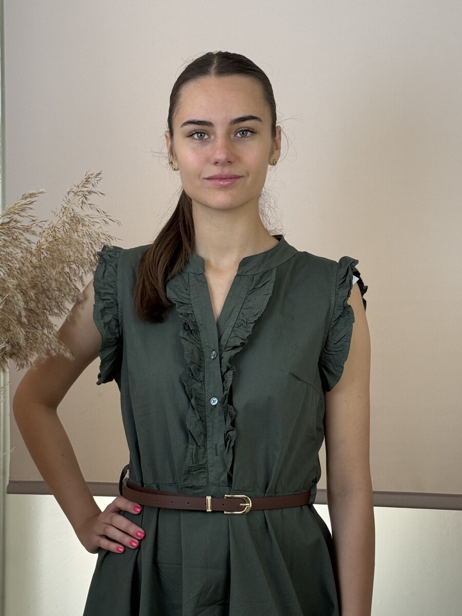 Zsabós midi pamutvászon ruha - khaki - Kép 7