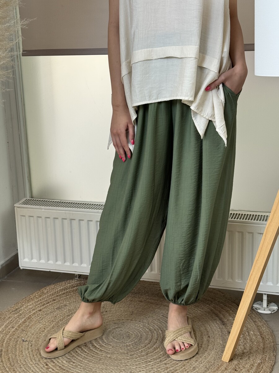 Bő nadrág gumis szárral - khaki - Kép 15