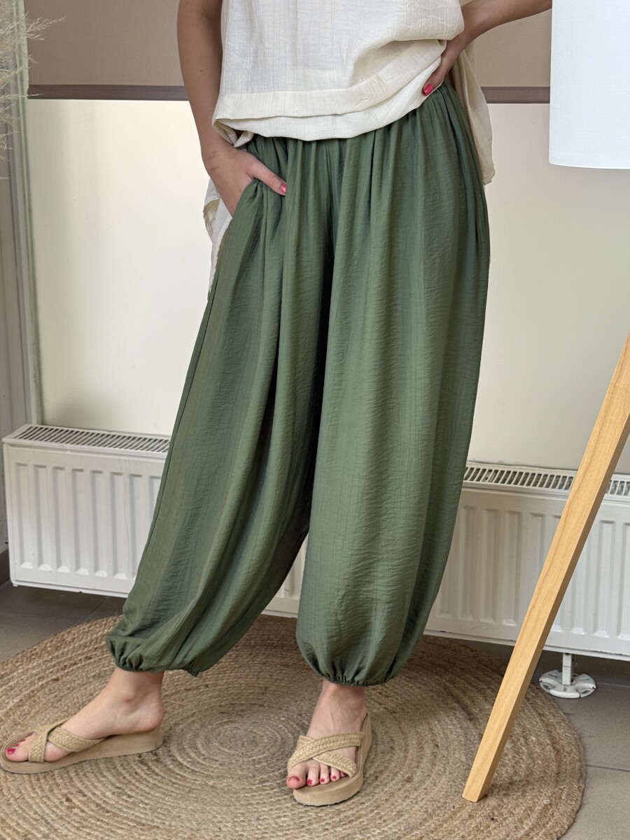 Bő nadrág gumis szárral - khaki - Kép 4