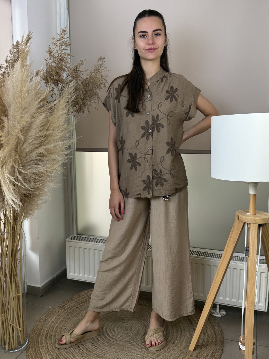Öves bőszárú Nadrág - camel - Kép 7