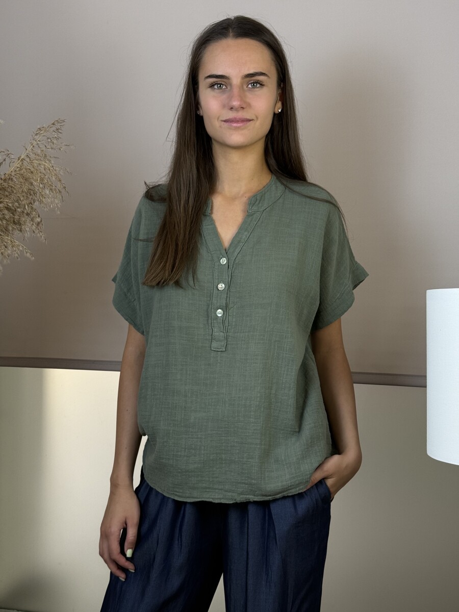 Gombos géz blúz - khaki - Kép 5