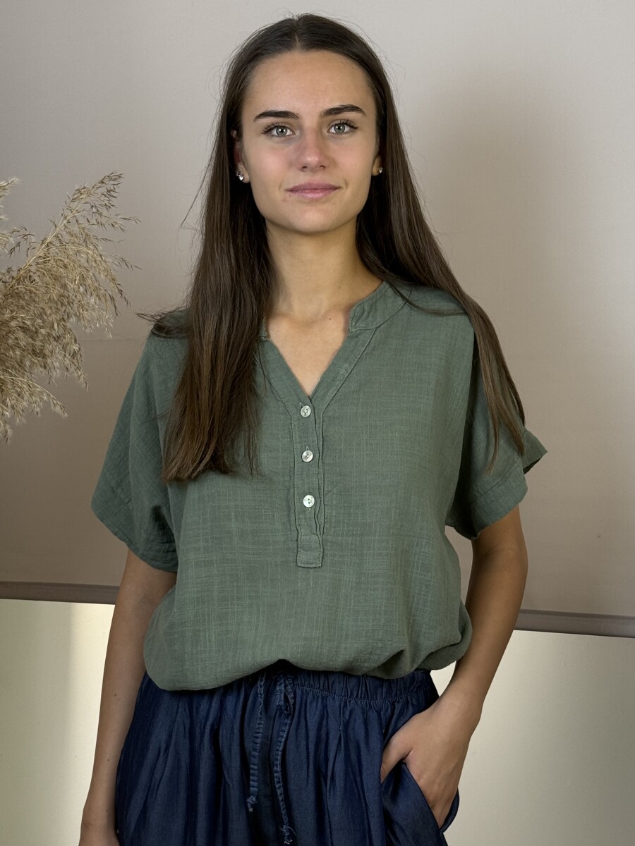 Gombos géz blúz - khaki - Kép 10