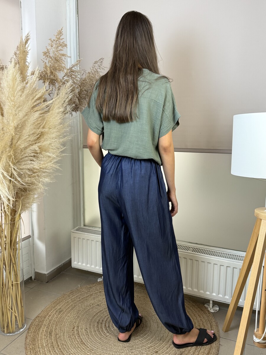 Gombos géz blúz - khaki - Kép 8