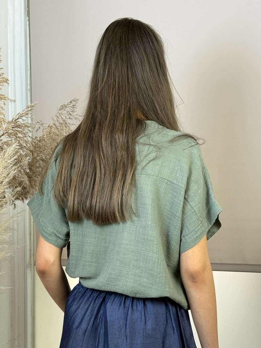 Gombos géz blúz - khaki - Kép 11