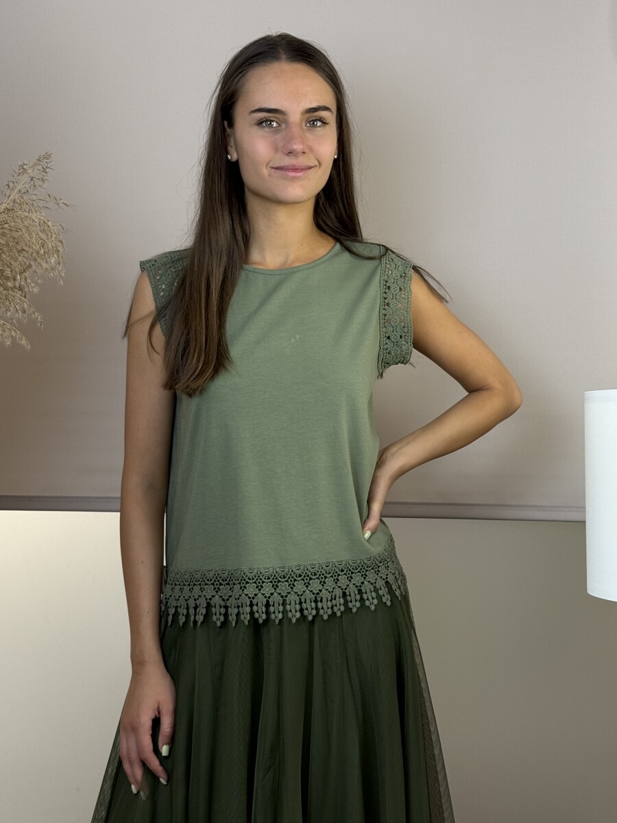 Madeirás ujjatlan póló - khaki - Kép 6